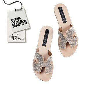 NWT . steve madden . greece blush rhinestone flat slides sandals . 8